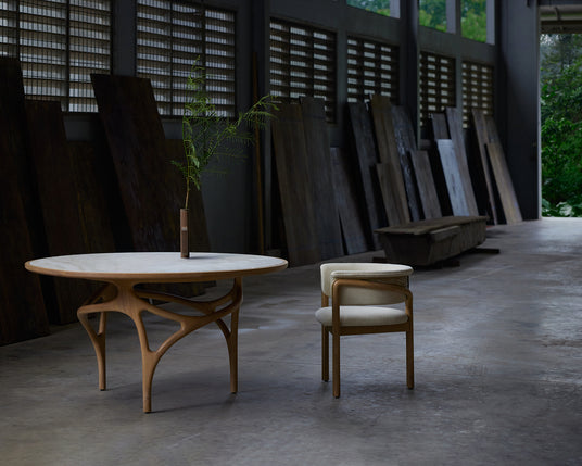 Outdoor dining table and chair set teak for garden dining composition OROA | Oroa.com