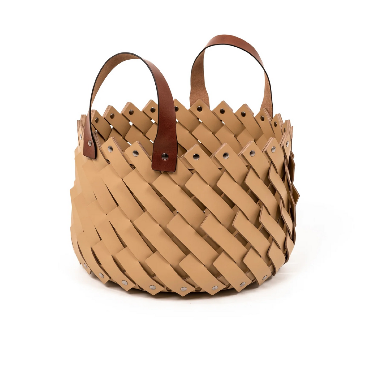 Leather Strips Basket with Handles S | Oroa.com