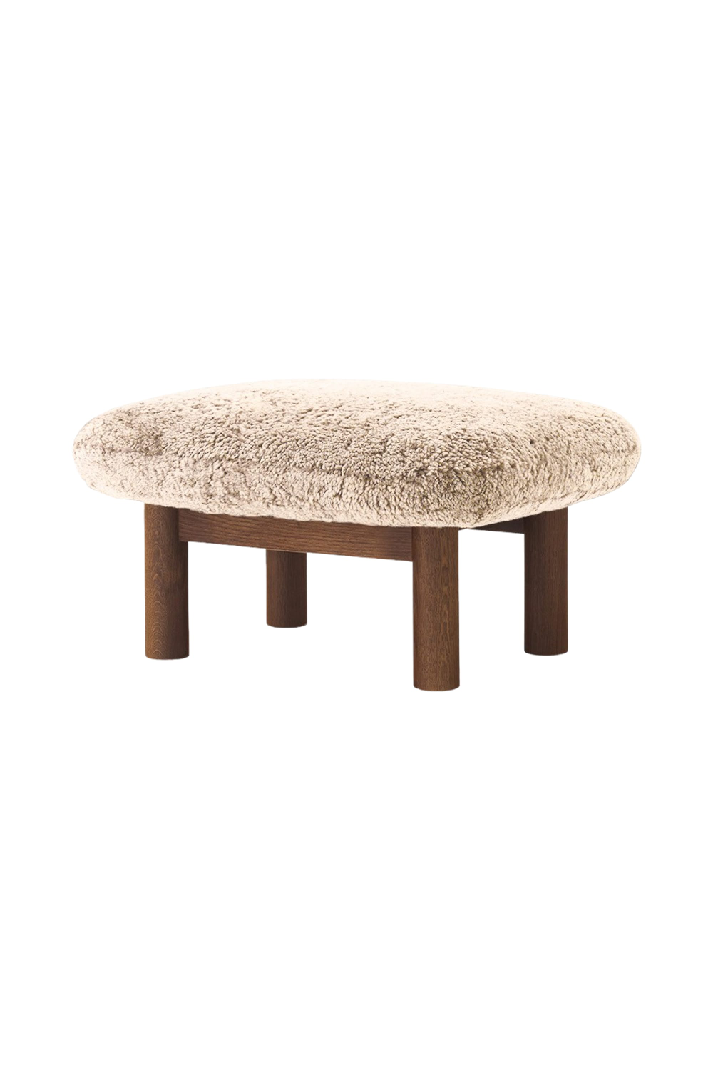 Wooden Leg Sheepskin Ottoman | Oroa.com