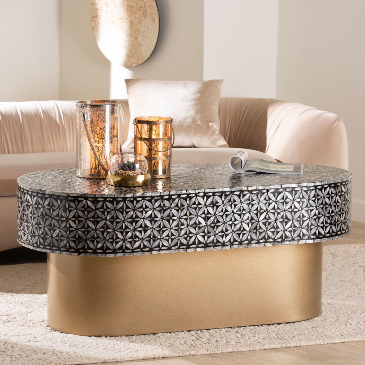 Modern European furniture - Capiz Shell Oval Coffee Table - www.oroa.com | Oroa.com