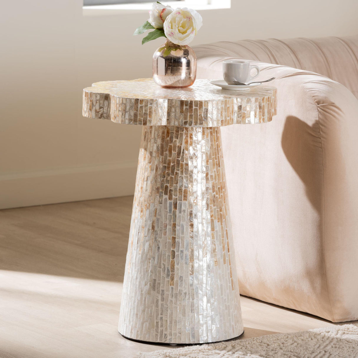 Modern European furniture - Capiz Shell Scalloped End Table - www.oroa.com | Oroa.com