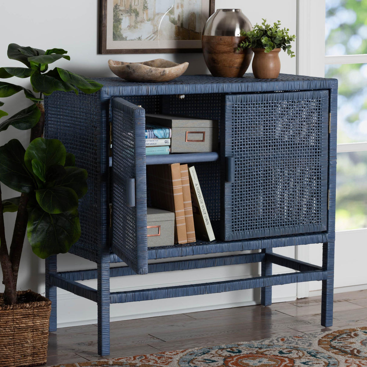 Modern European furniture - Blue Rattan 2-Door Cabinet - www.oroa.com | Oroa.com