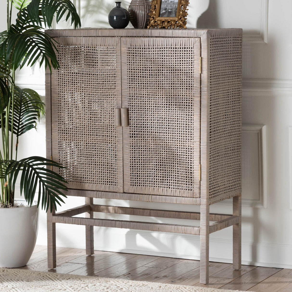 Modern European furniture - Gray Rattan 2-Door Cabinet - www.oroa.com | Oroa.com