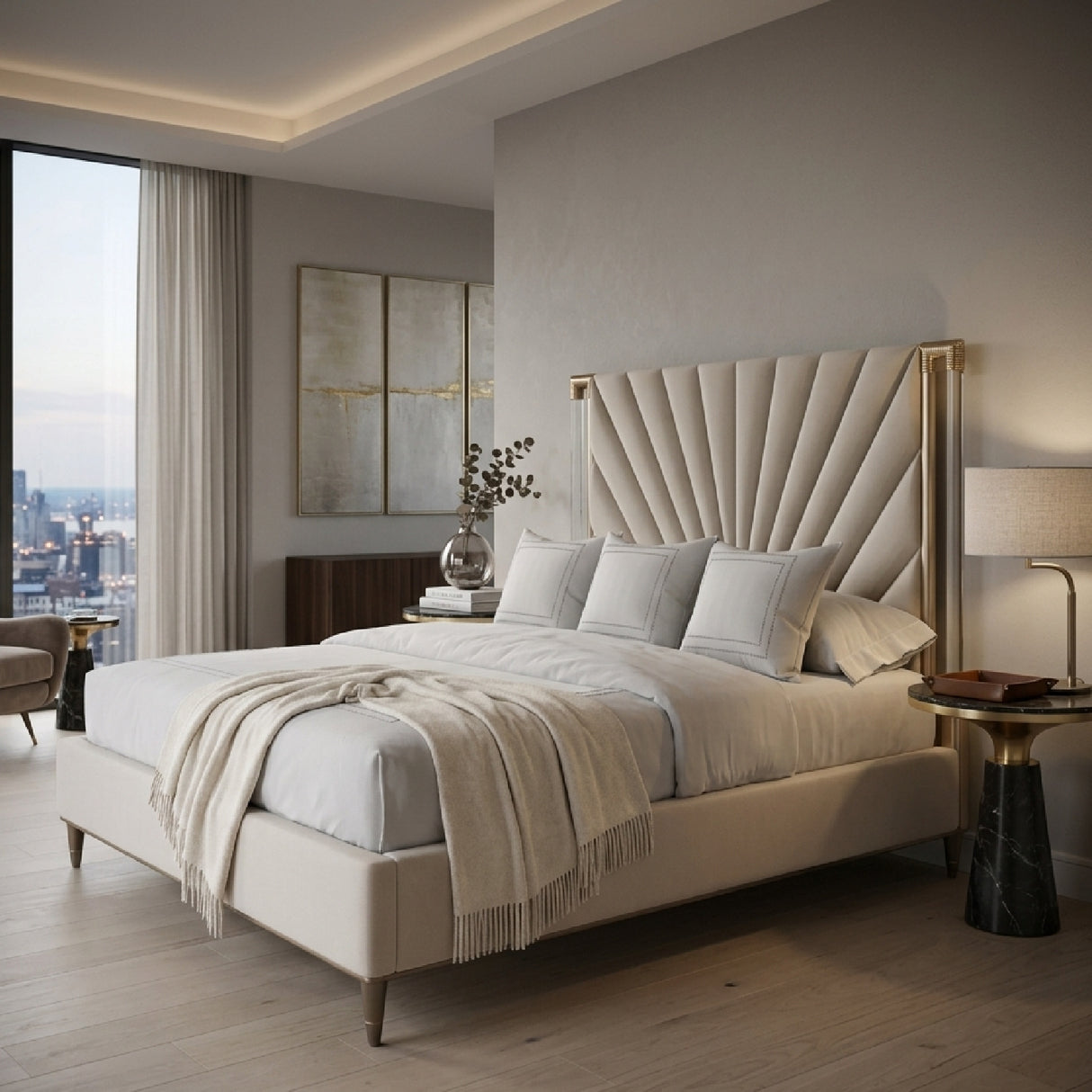 Gold Frame Upholstered Queen Bed | Oroa.com