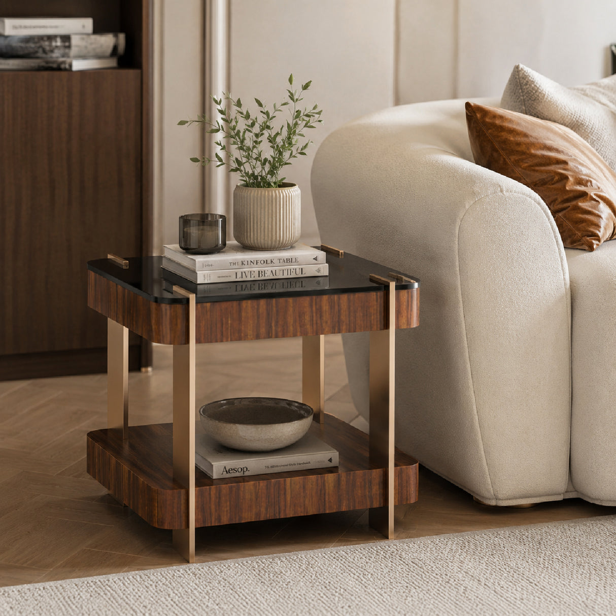 Smoked Walnut Square Side Table | Oroa.com