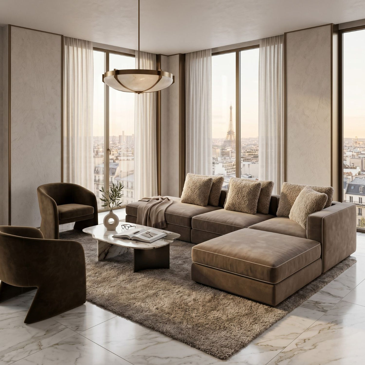 Brown Welted Sectional Sofa | Oroa.com