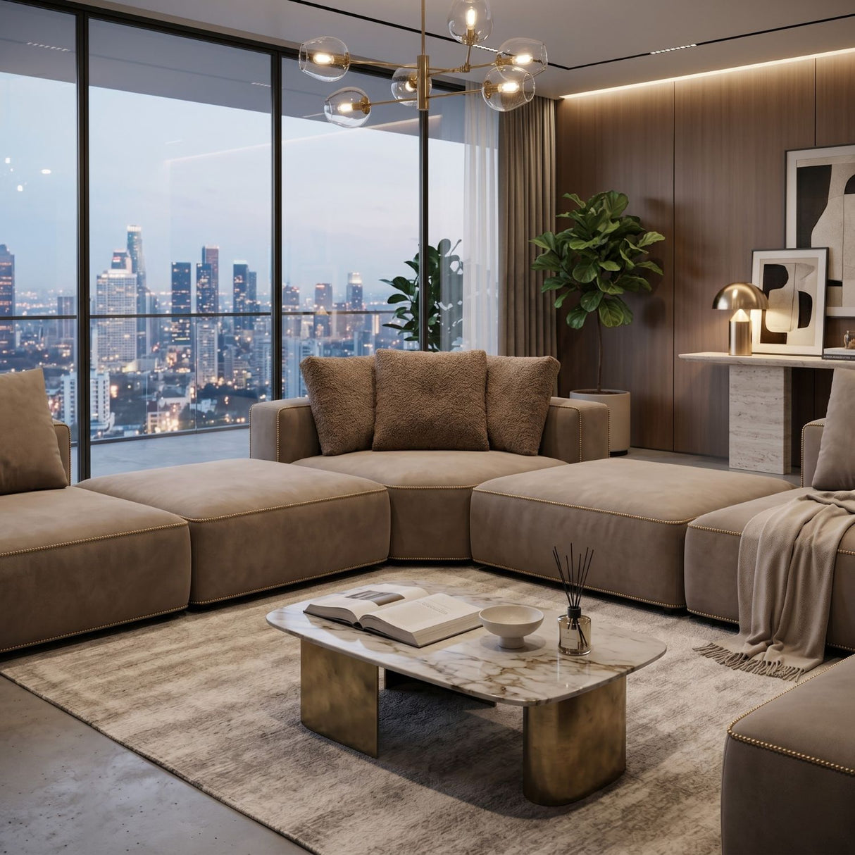Brown Welted Sectional Sofa | Oroa.com
