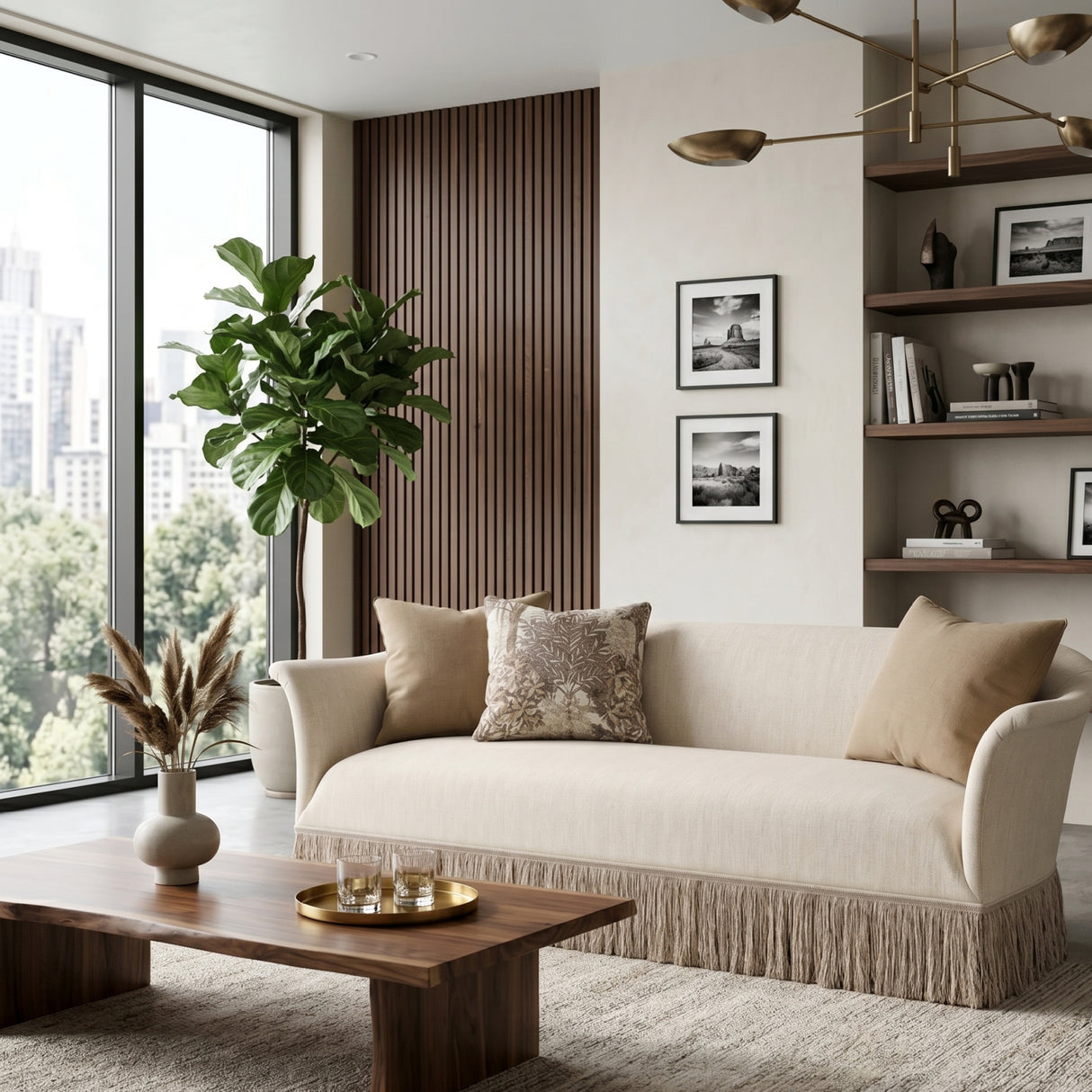 Fringed Skirt Beige Sofa | Oroa.com