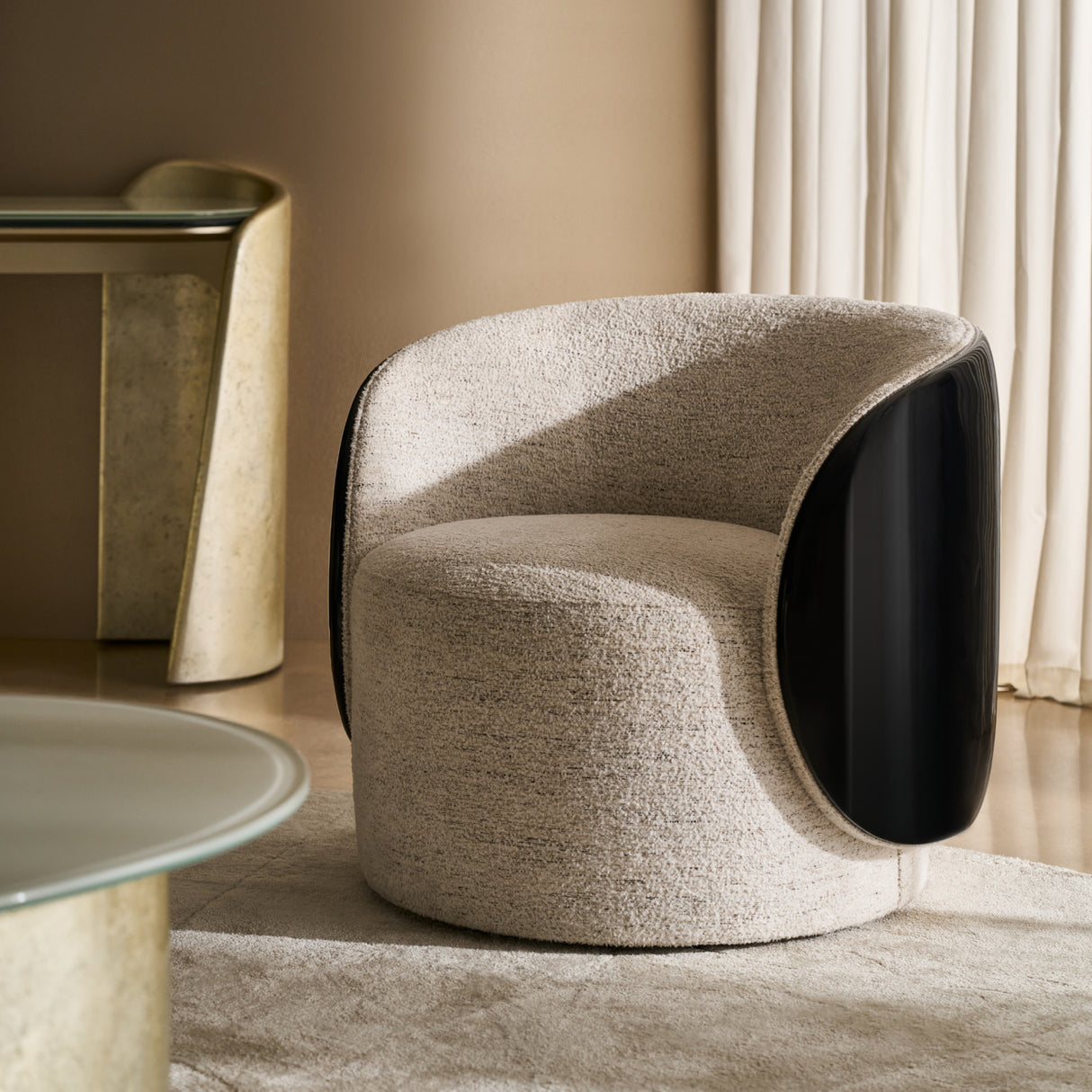 White Chenille Swivel Chair | Oroa.com