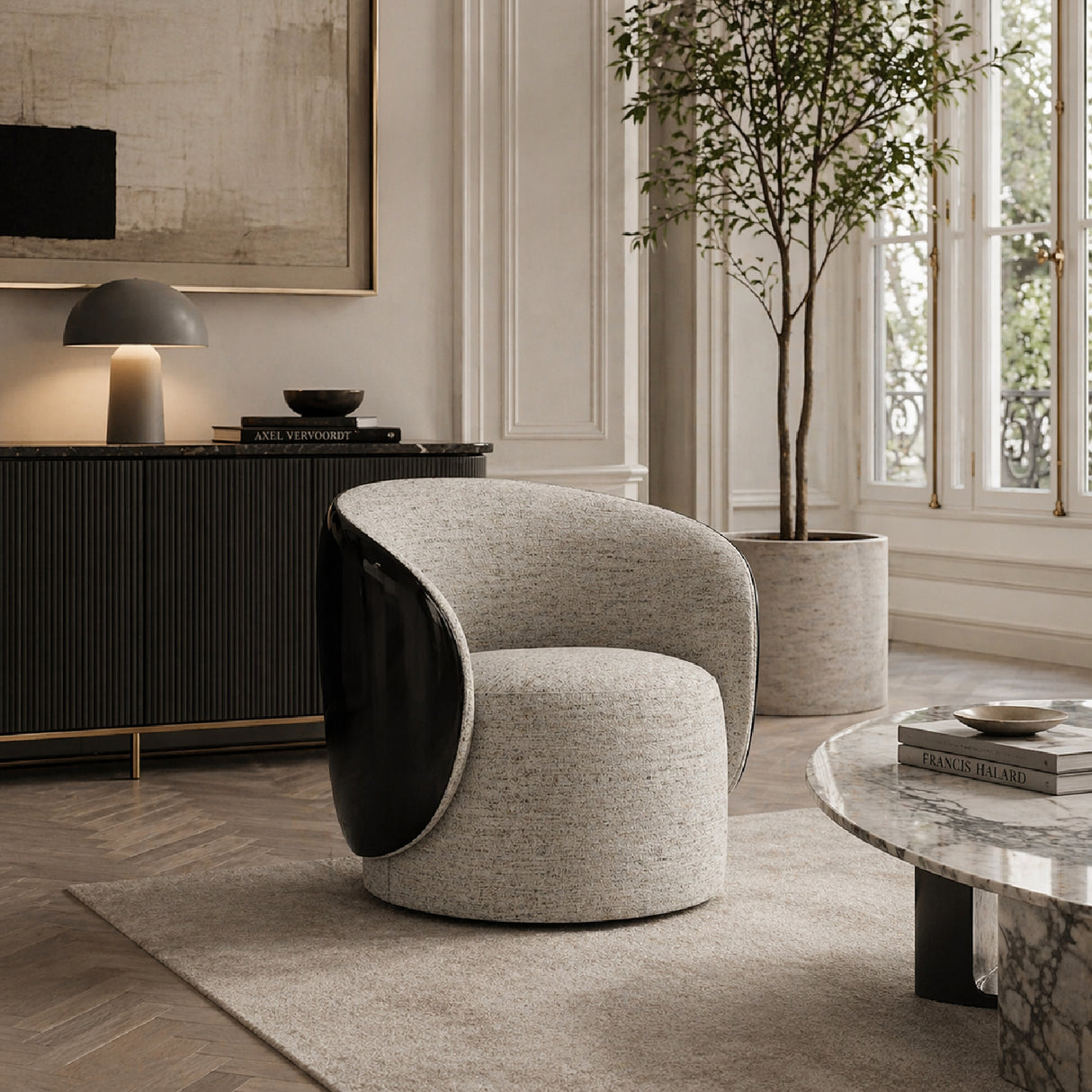 White Chenille Swivel Chair | Oroa.com