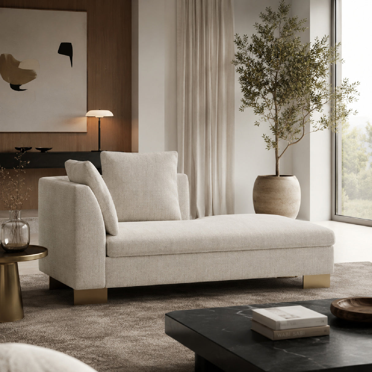 White Chenille Chaise Lounge | Oroa.com