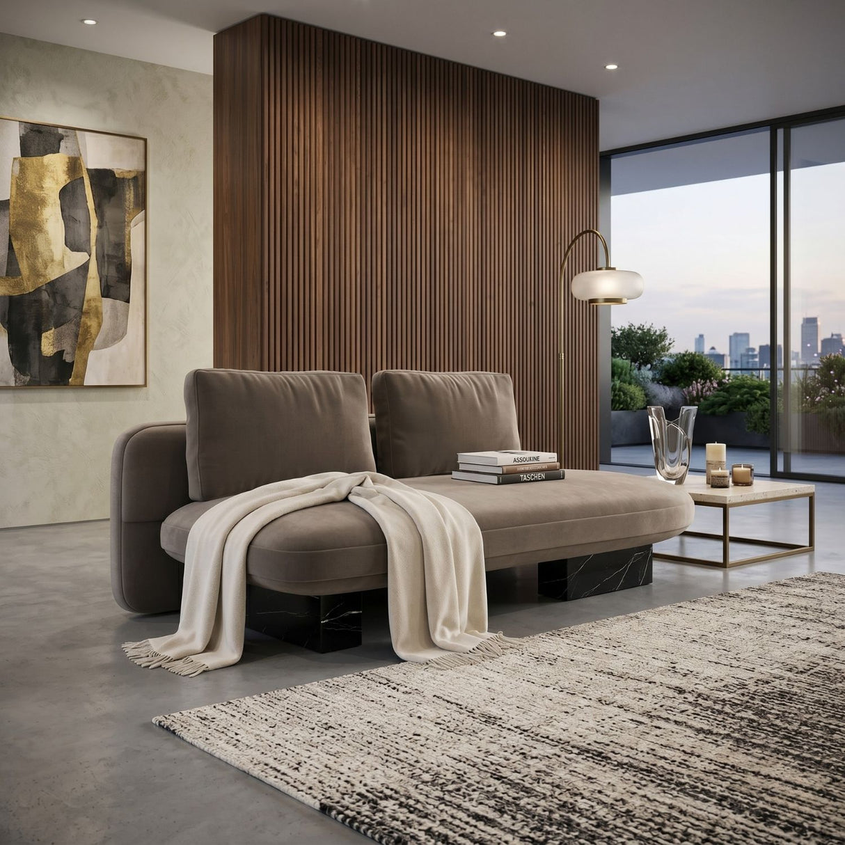 Taupe Velvet Bumper Sofa | Oroa.com