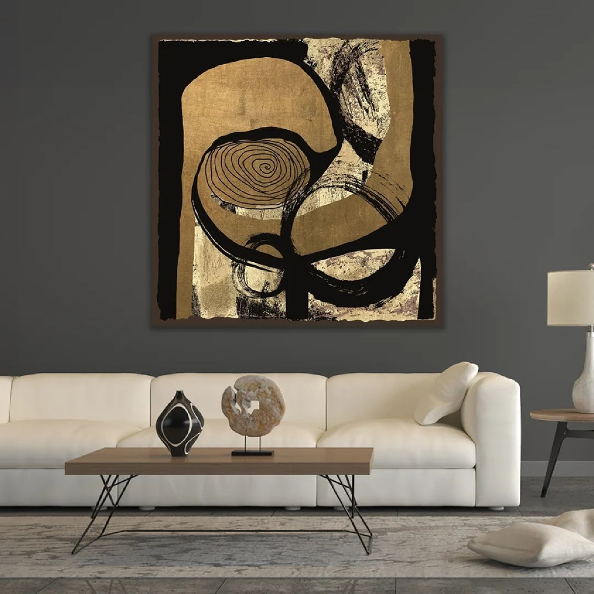 Gold Swirl Left Abstract Art | Oroa.com