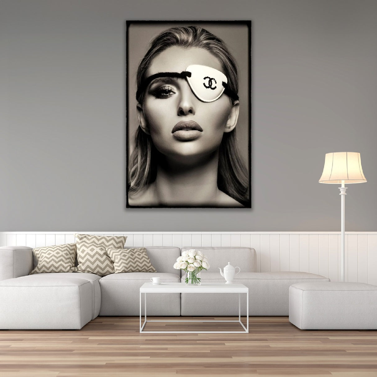 Modern European furniture - Monochrome Eye-patched Woman Portrait - www.oroa.com | Oroa.com
