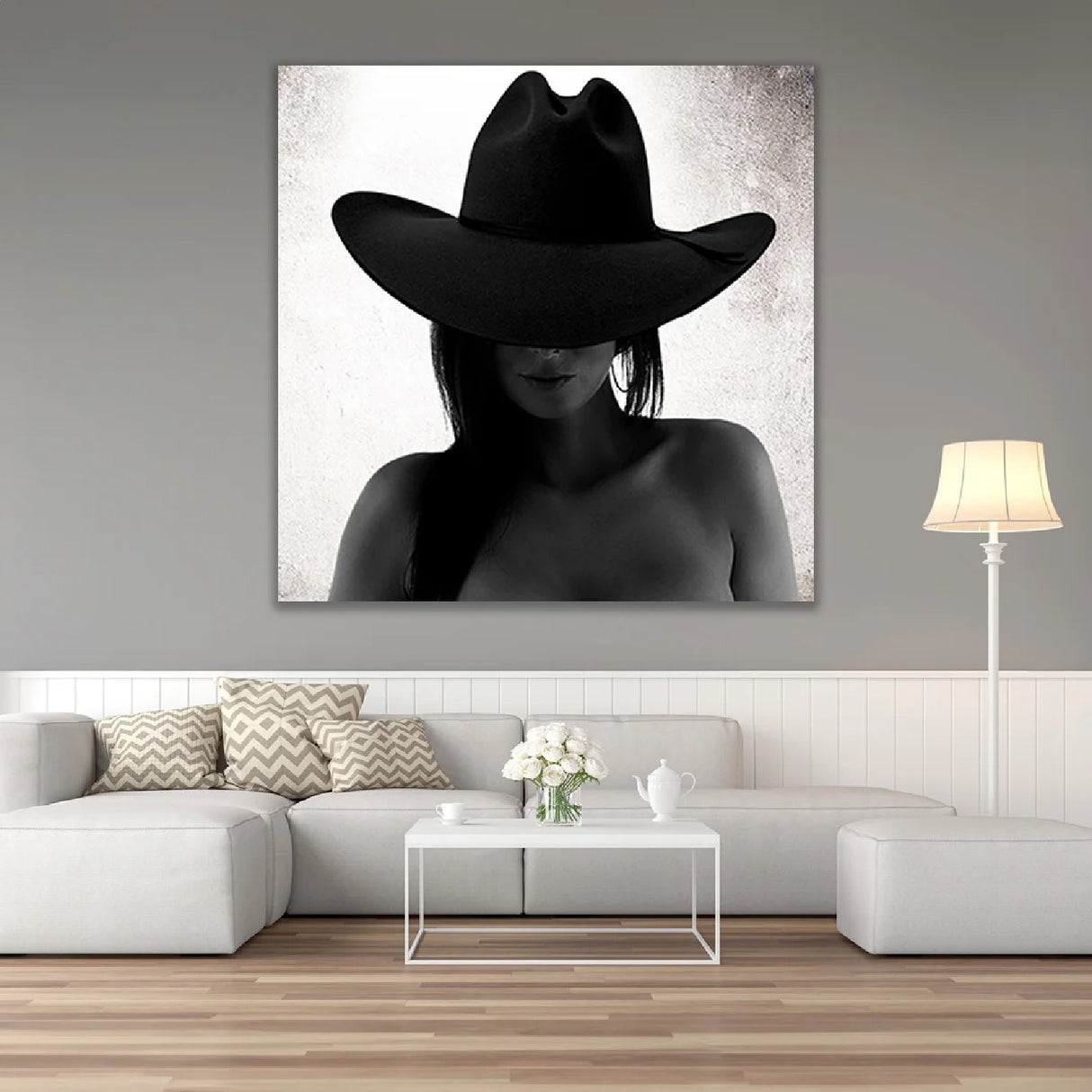 Monochromatic Woman with Hat Photographic Art | Oroa.com