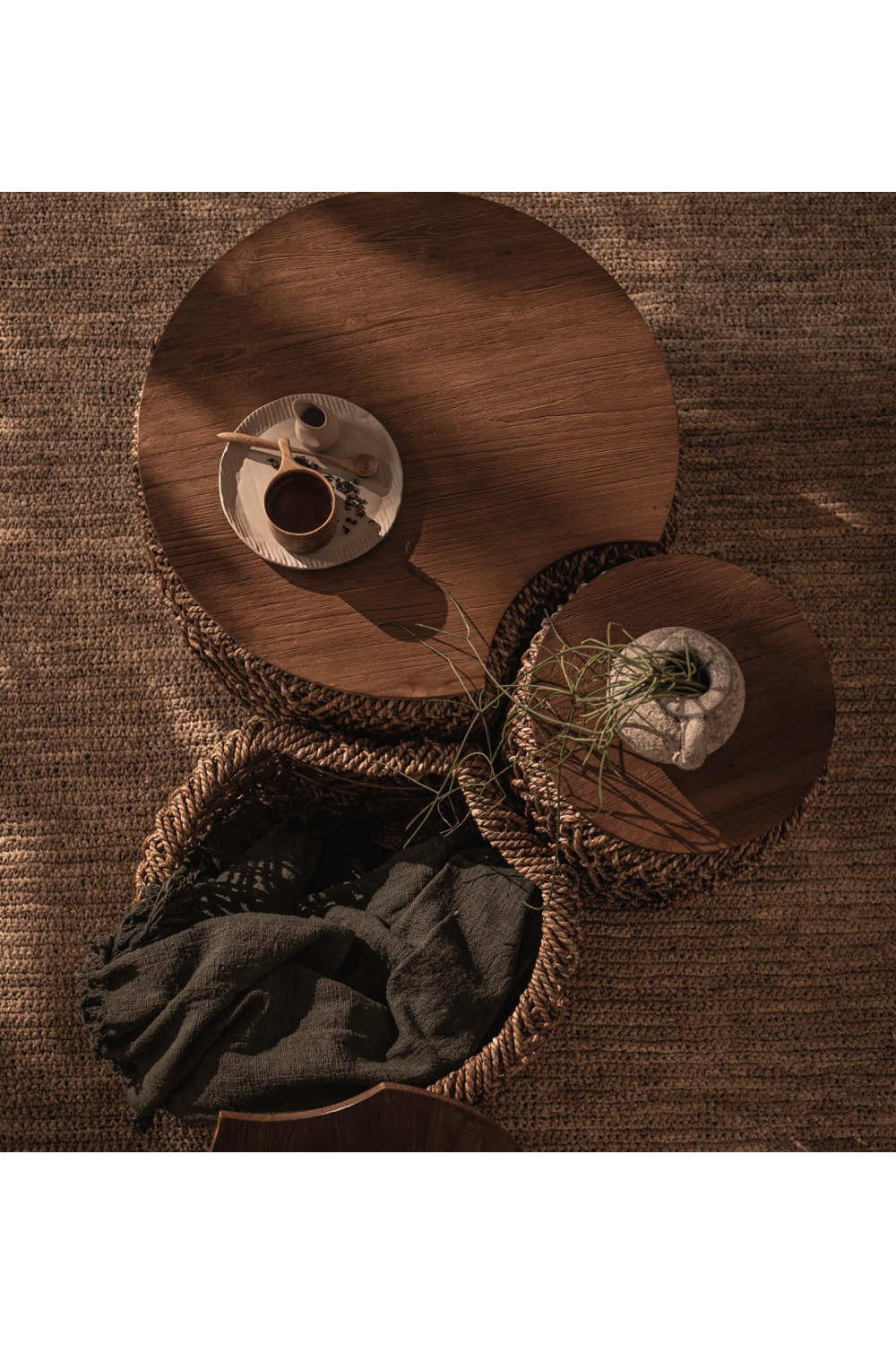 Round Abaca Coffee Table Set (3) | Oroa.com