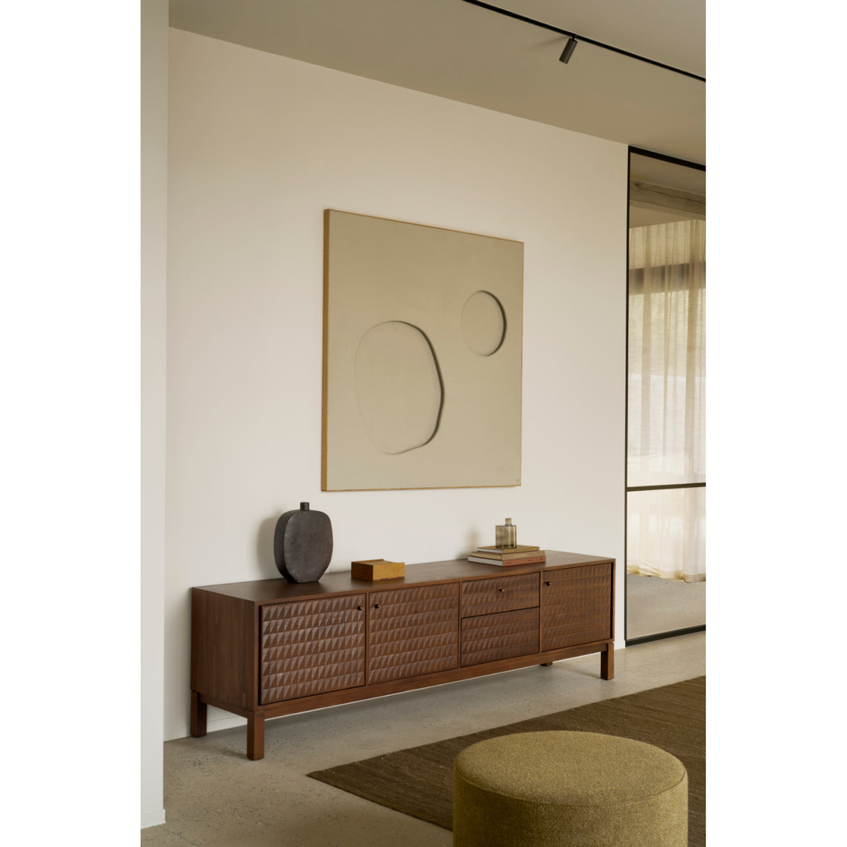 Modern European furniture - Brown Teak Carved TV Cabinet - www.oroa.com | Oroa.com