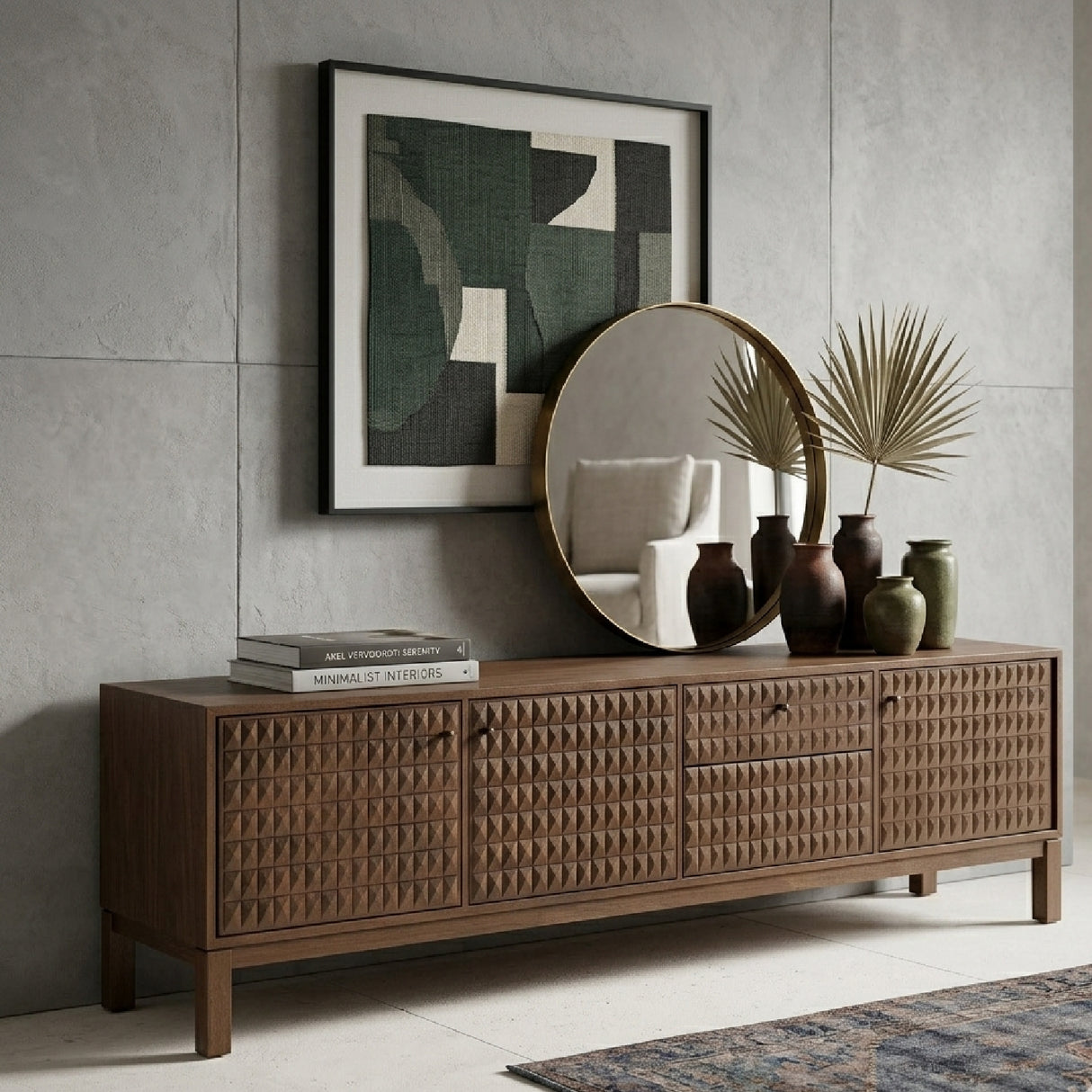 Modern European furniture - Brown Teak Carved TV Cabinet - www.oroa.com | Oroa.com