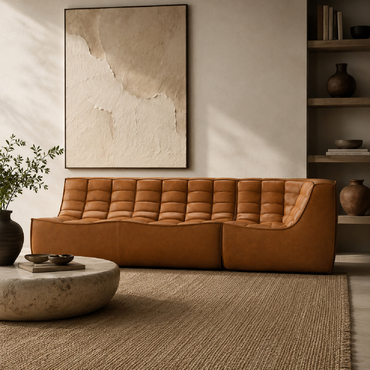 Brown Leather 2-Seater Modular Sofa | Oroa.com