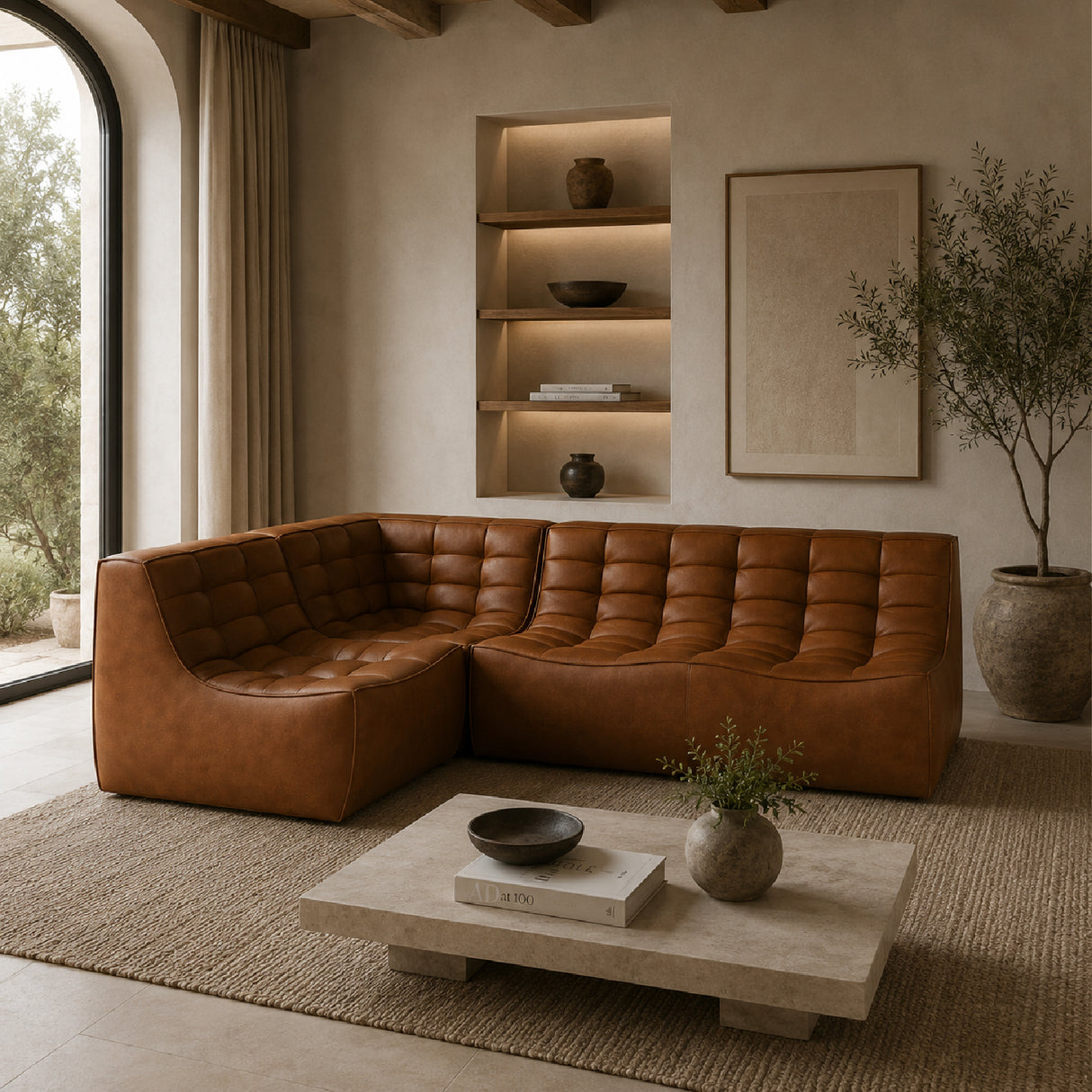 Brown Leather 3-Piece Modular Sofa | Oroa.com