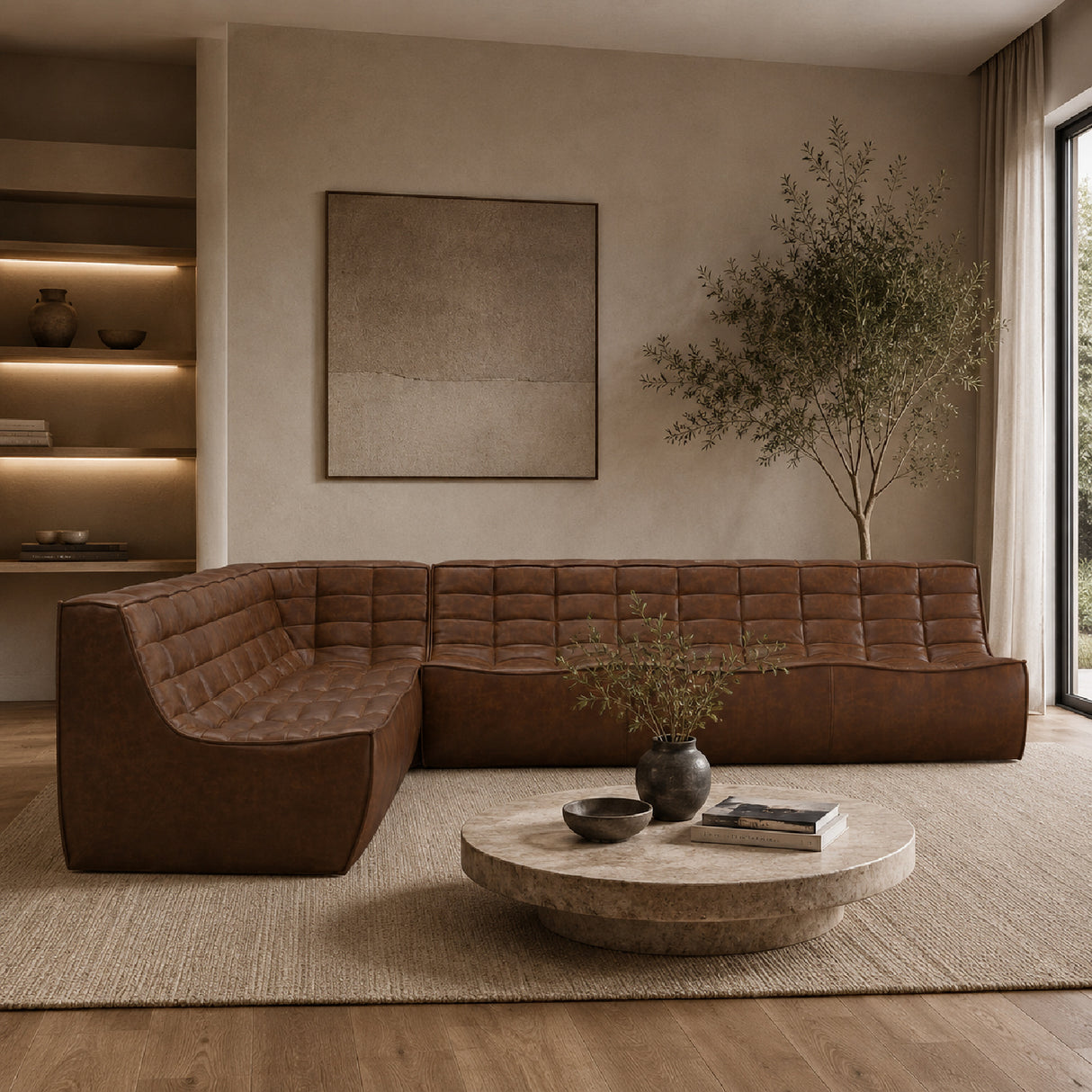 Dark Brown Leather Modular Sofa | Oroa.com