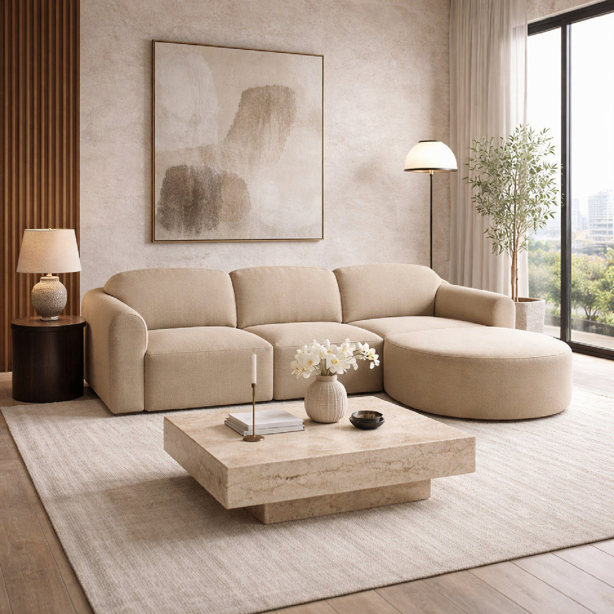 Modern European furniture - Modular Sofa with Semi - Circle Footstool - www.oroa.com | Oroa.com