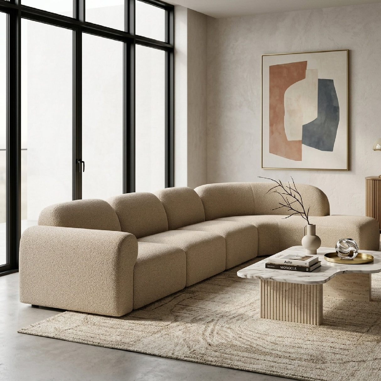 Modern European furniture - Curved Modular Sofa with Stool - www.oroa.com | Oroa.com