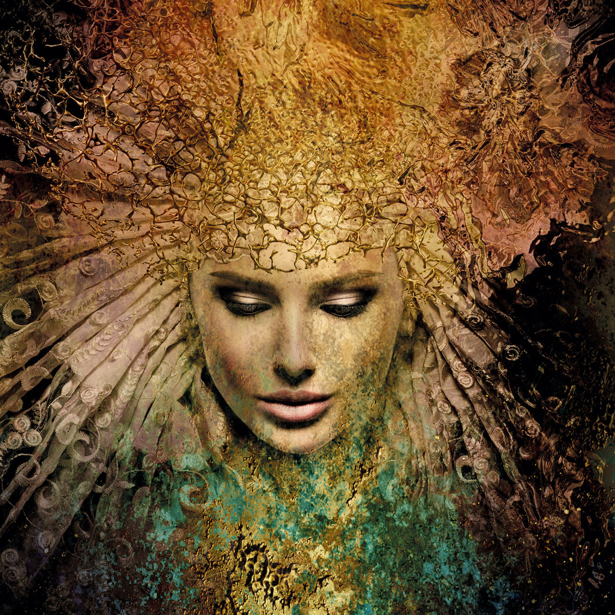 Golden Headdressed Woman Photographic Art | Oroa.com