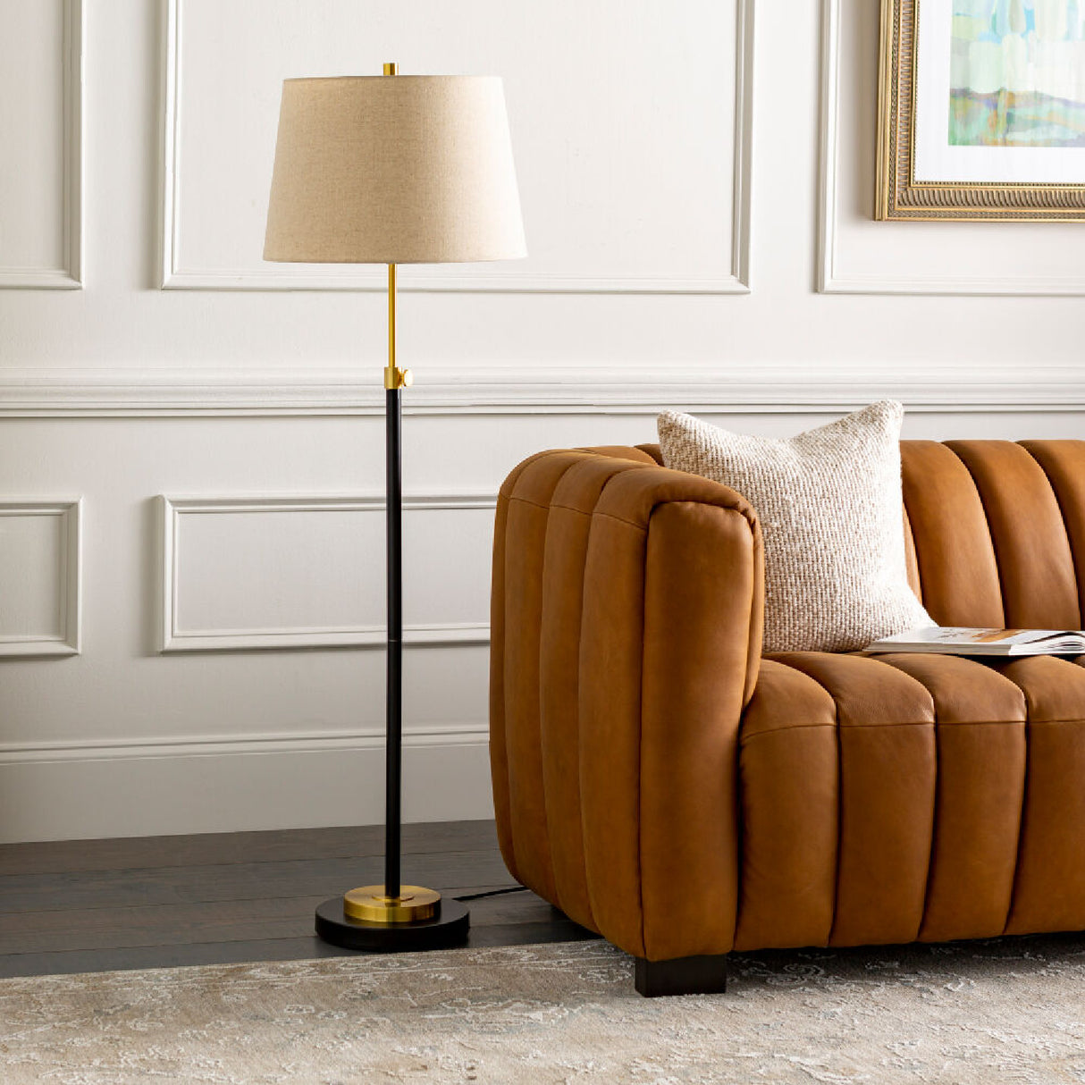 Cream Linen Accent Floor Lamp | Oroa.com