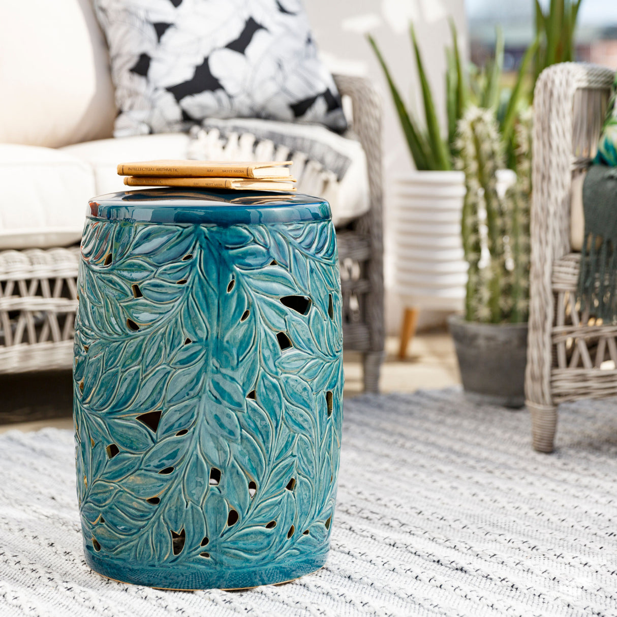 Modern European furniture - Carved Green Ceramic Garden Stool - www.oroa.com | Oroa.com