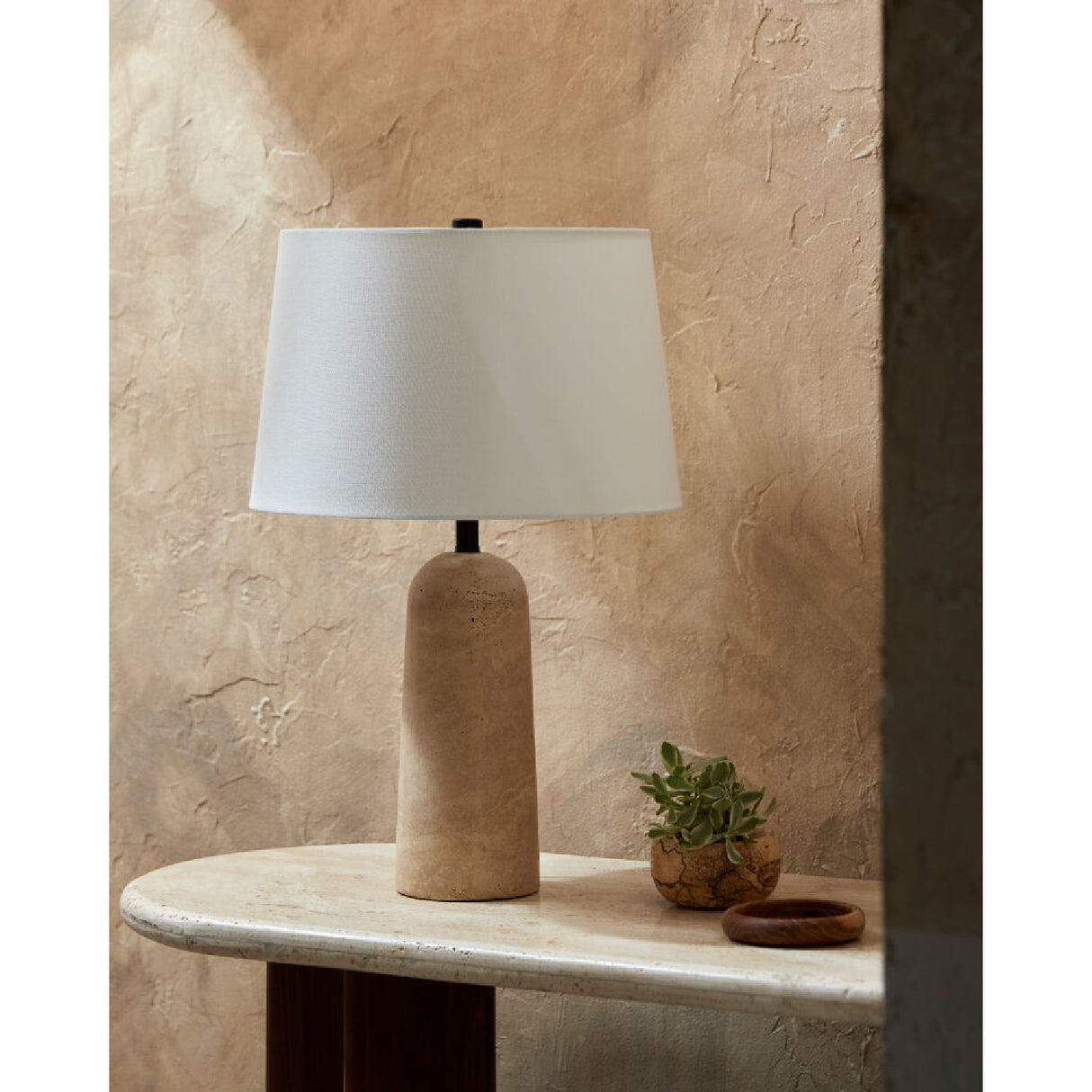 Modern European furniture - Travertine Base Accent Table Lamp - www.oroa.com | Oroa.com