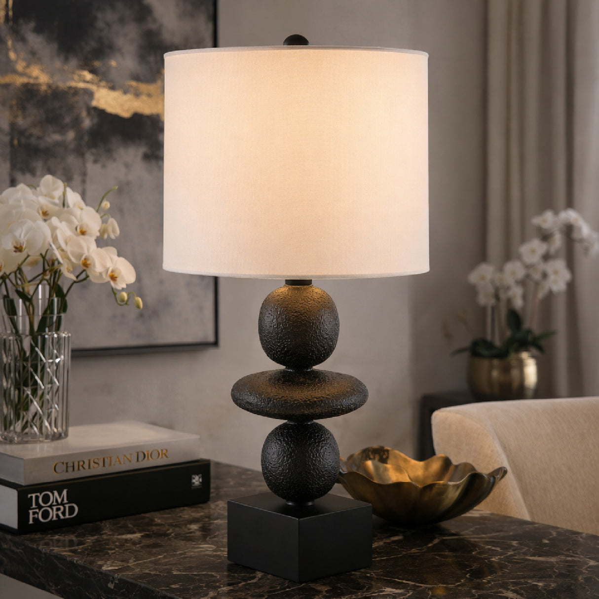 Modern European furniture - Geometric Stacked Linen Table Lamp - www.oroa.com | Oroa.com