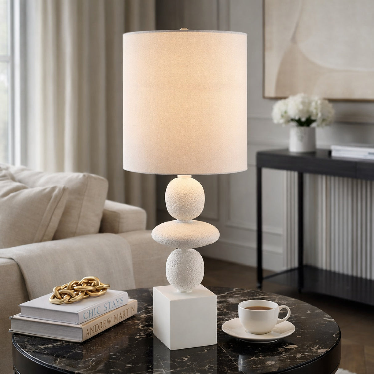 Modern European furniture - Geometric Stacked Linen Table Lamp - www.oroa.com | Oroa.com
