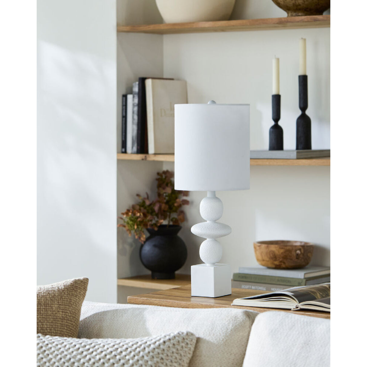 Modern European furniture - Geometric Stacked Linen Table Lamp - www.oroa.com | Oroa.com