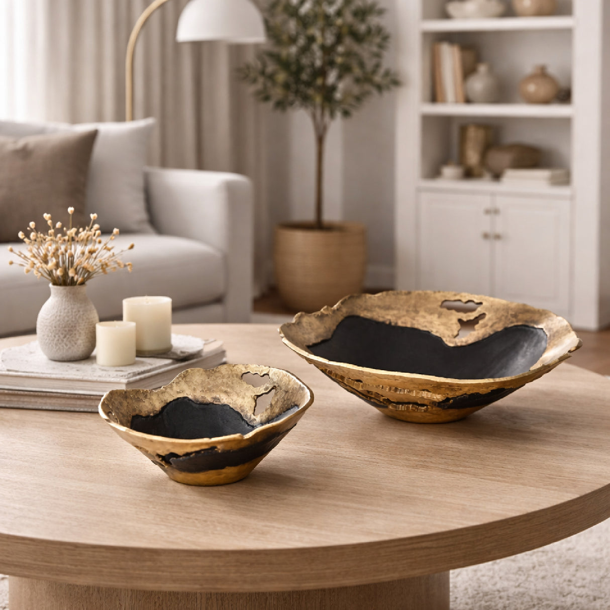 Modern European furniture - Antiqued Aluminum Decorative Bowls (2) - www.oroa.com | Oroa.com