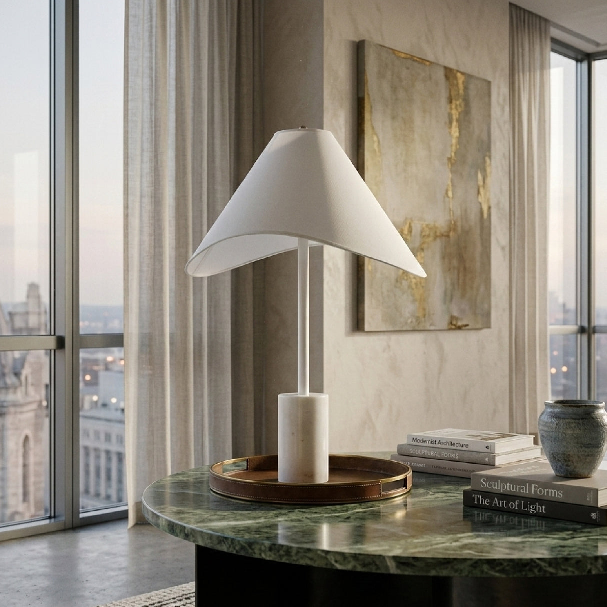 Modern European furniture - Marble Base Cotton Table Lamp - www.oroa.com | Oroa.com
