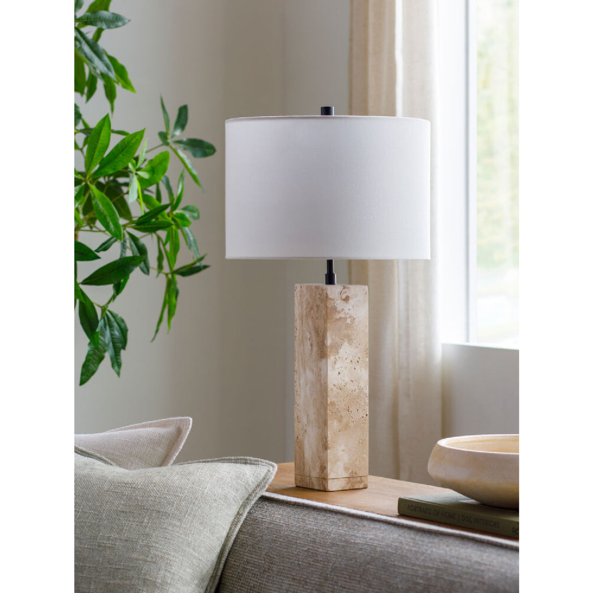 Modern European furniture - Travertine Cream Linen Table Lamp - www.oroa.com | Oroa.com