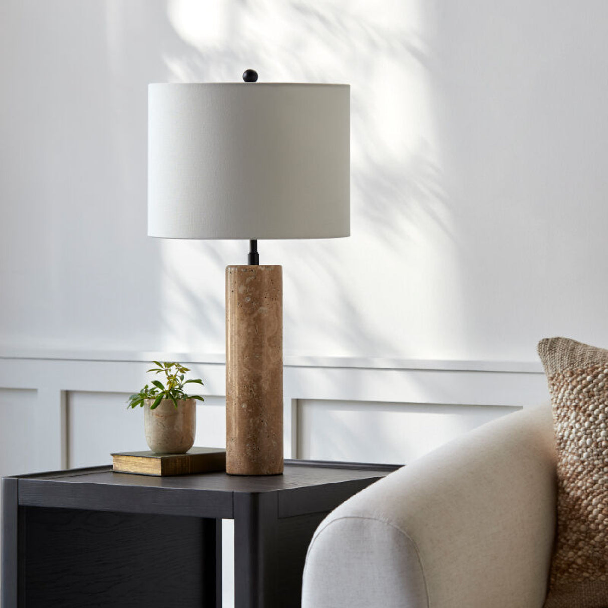 Modern European furniture - Travertine Cream Linen Table Lamp - www.oroa.com | Oroa.com
