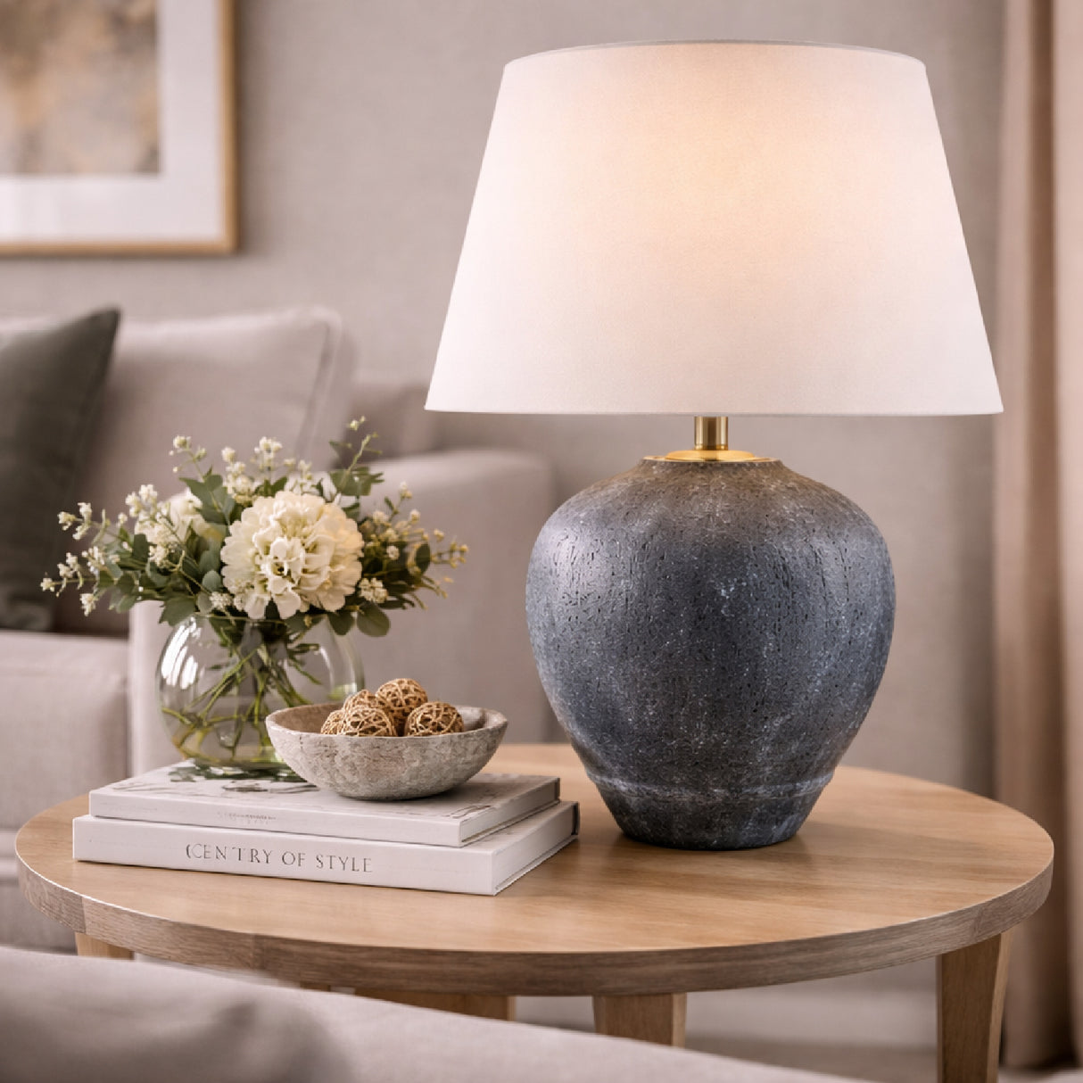 Modern European furniture - Sandblasted Gray Ceramic Table Lamp - www.oroa.com | Oroa.com