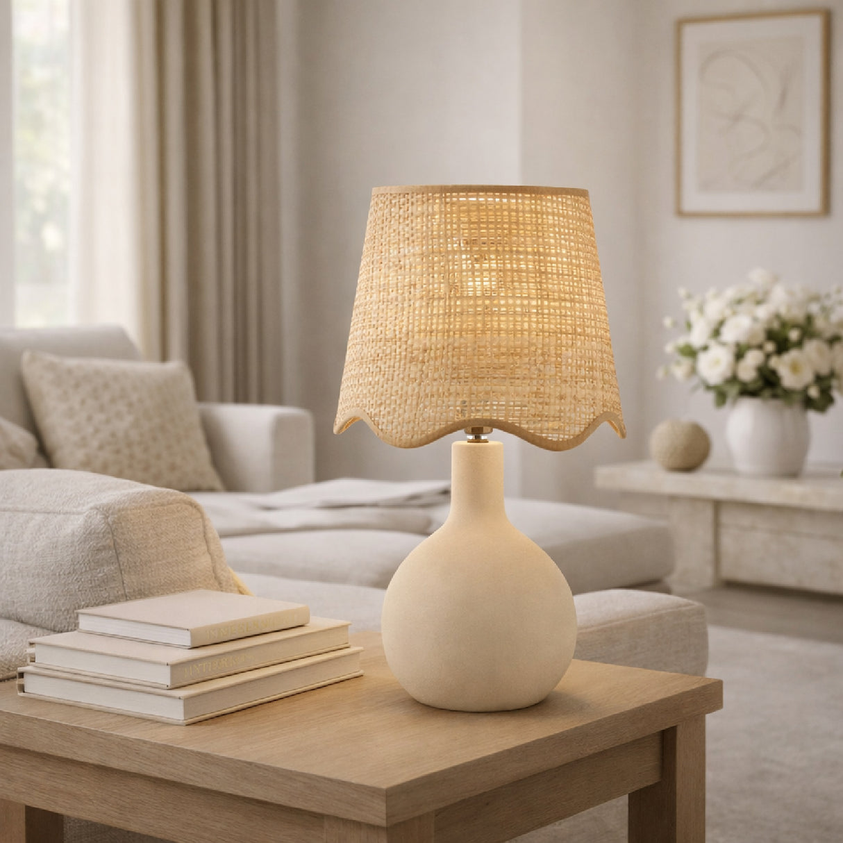Modern European furniture - Wavy-Edge Rattan Ceramic Table Lamp - www.oroa.com | Oroa.com