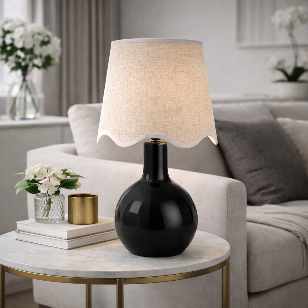 Modern European furniture - Wavy-Edge Rattan Ceramic Table Lamp - www.oroa.com | Oroa.com