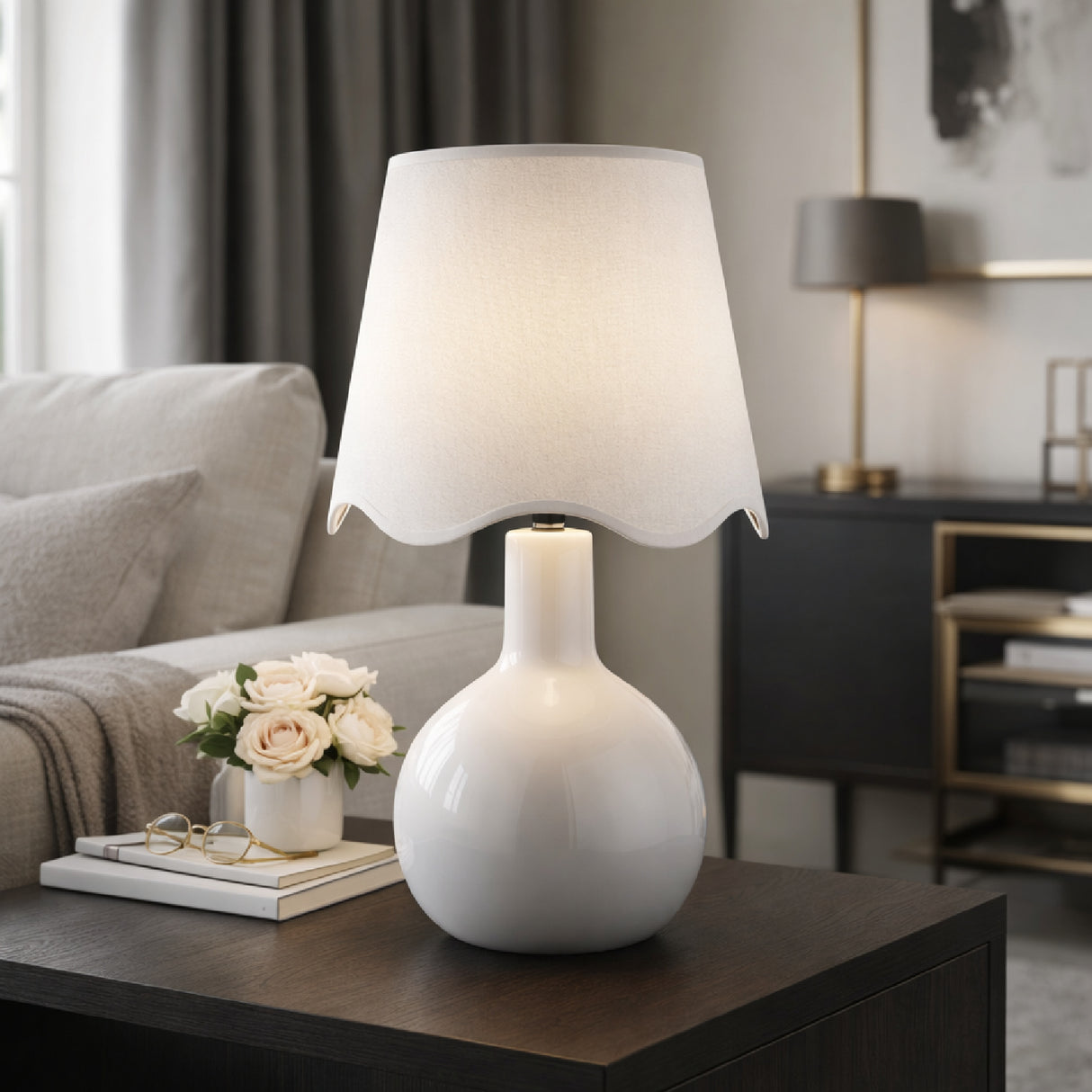 Modern European furniture - Wavy-Edge Rattan Ceramic Table Lamp - www.oroa.com | Oroa.com