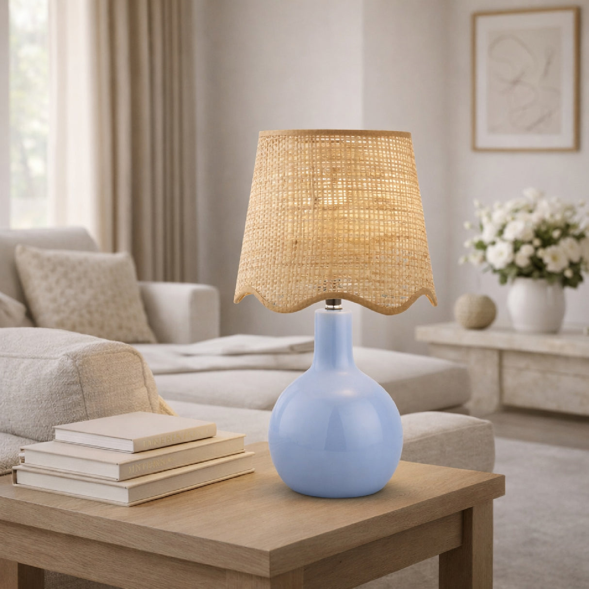 Modern European furniture - Wavy-Edge Rattan Ceramic Table Lamp - www.oroa.com | Oroa.com