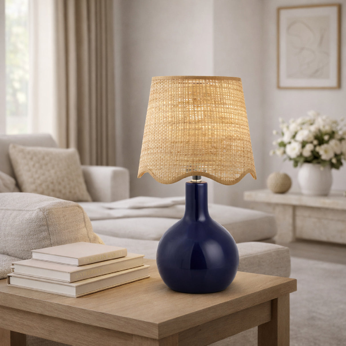 Modern European furniture - Wavy-Edge Rattan Ceramic Table Lamp - www.oroa.com | Oroa.com