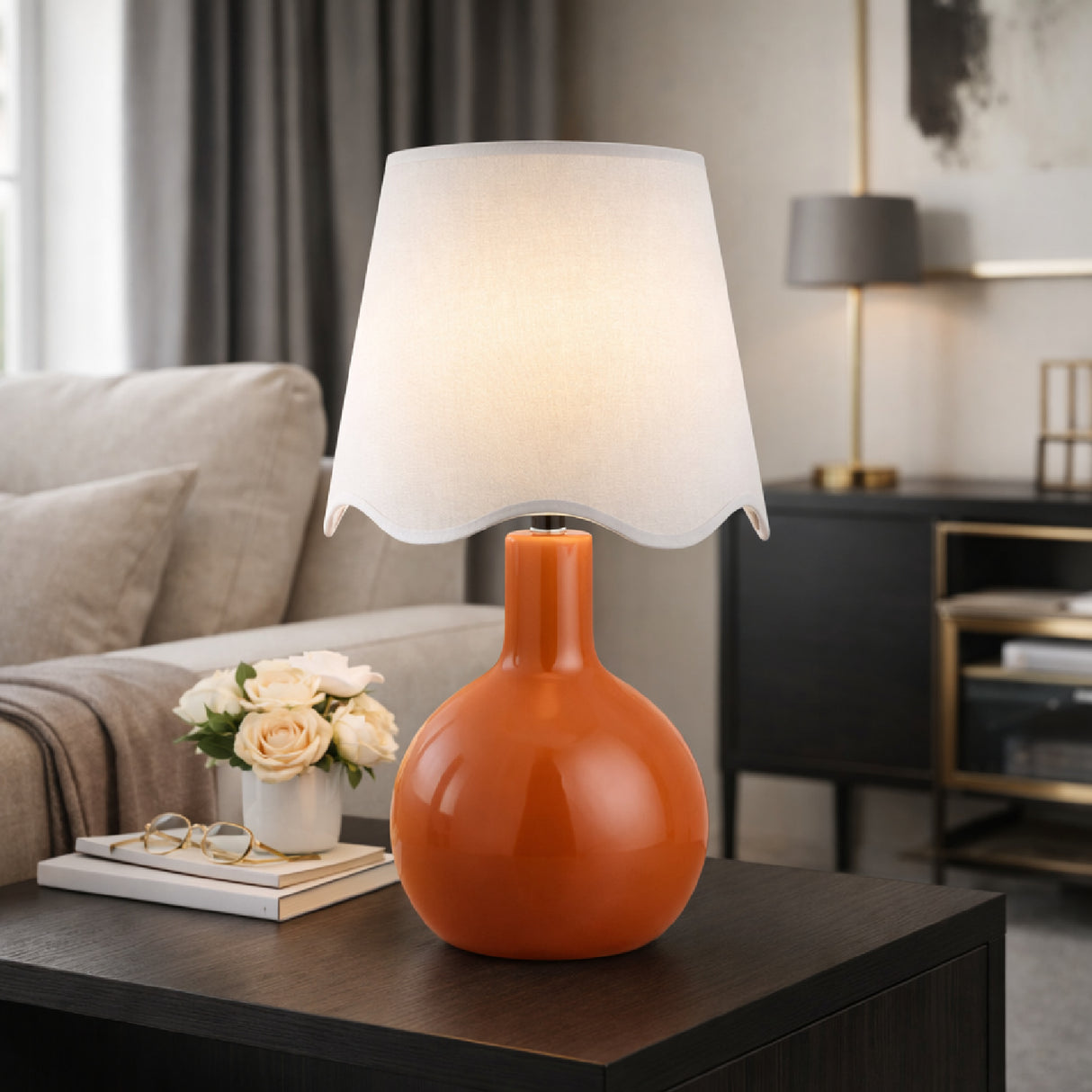 Modern European furniture - Wavy-Edge Rattan Ceramic Table Lamp - www.oroa.com | Oroa.com