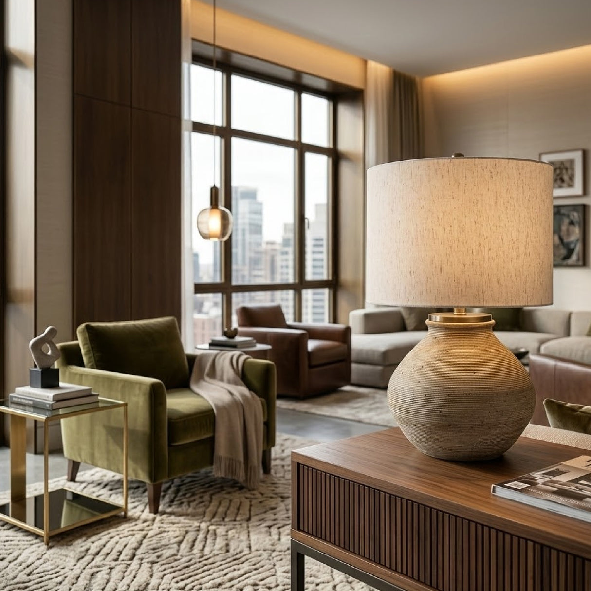Modern European furniture - Rounded Cement Linen Table Lamp - www.oroa.com | Oroa.com
