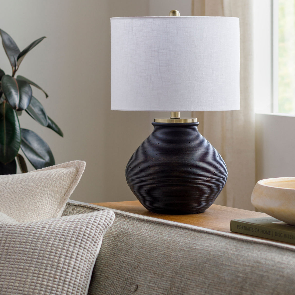 Modern European furniture - Rounded Cement Linen Table Lamp - www.oroa.com | Oroa.com