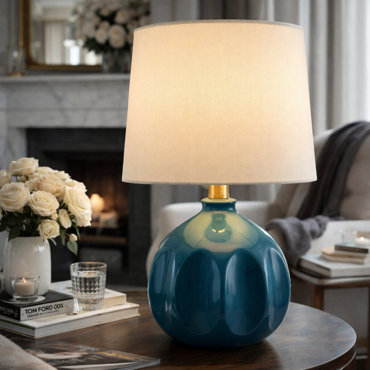 Modern European furniture - Linen Carved Ceramic Table Lamp - www.oroa.com | Oroa.com