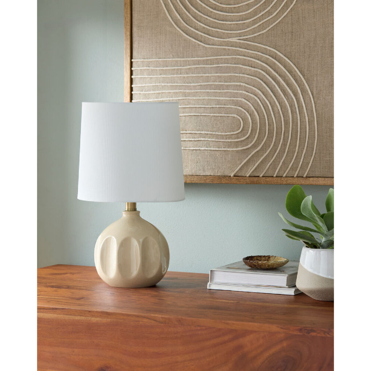 Modern European furniture - Linen Carved Ceramic Table Lamp - www.oroa.com | Oroa.com