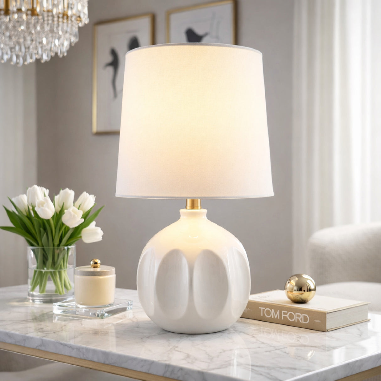 Modern European furniture - Linen Carved Ceramic Table Lamp - www.oroa.com | Oroa.com